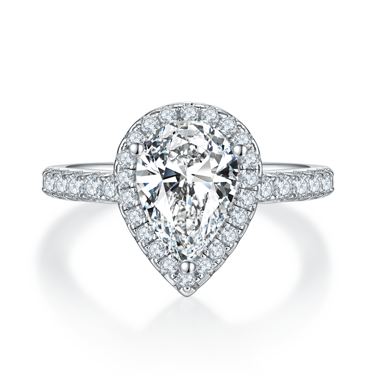 Light luxury pear shaped S925 silver plated white gold moissanite diamond women's ring 2.0 carats D-grade